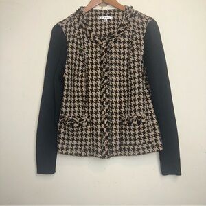 CABI Womens 12 Tweed Cardigan Houndstooth Knit Sweater Jacket Fill Zip Mature